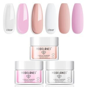Modelones Acrylic Powder Set 3 Colors Pink Nude White for Nails Extension & Art